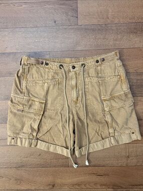 Free People Size Large Frankie Washed Short Cargo Utility Tan Brown Khaki Boho L